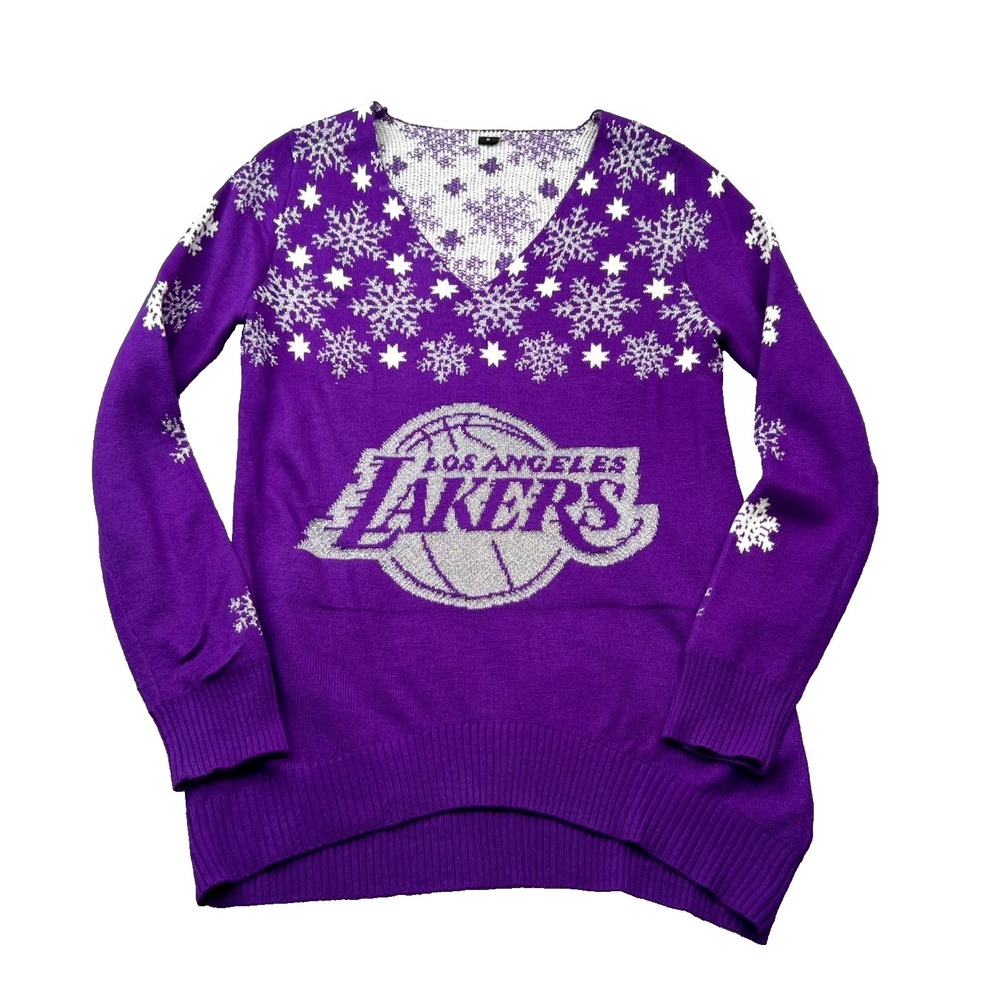 Los Angeles Lakers Holiday Sweater Womens Medium Purple Basketball Snowflake NBA